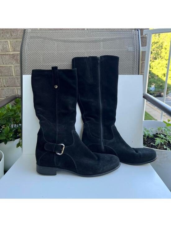 Black Suede Knee High Overlay Western Boots | Lime Lush Boutique Black 100 thick suede leather knee high boots